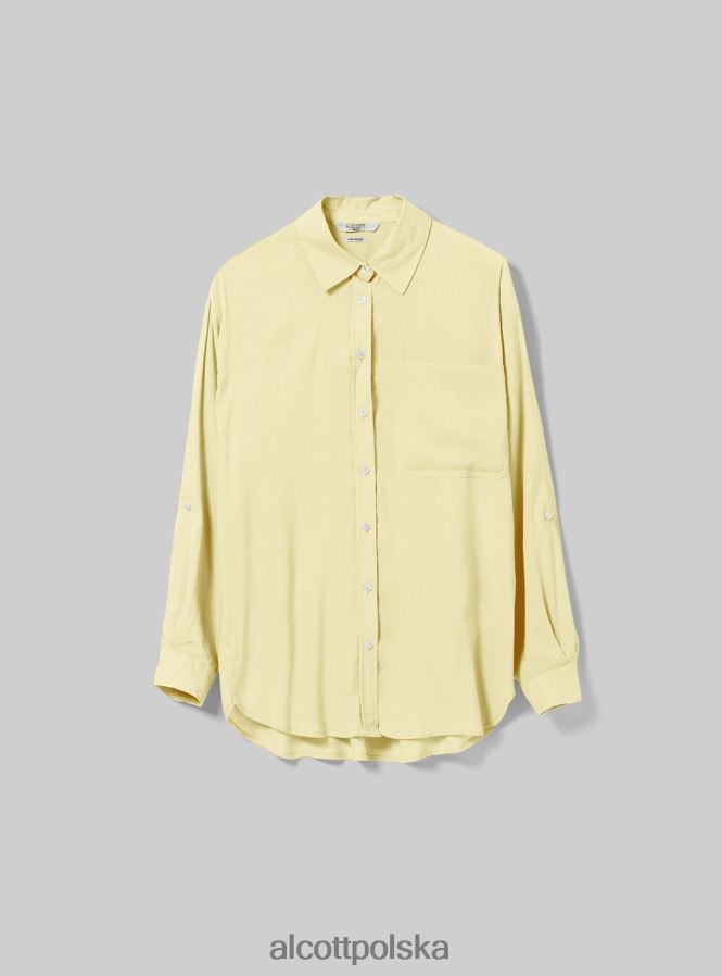 odzież Alcott Lniana koszula z kieszenią na piersi zielone światło ga3 aqua kobiety 2TXFF6518