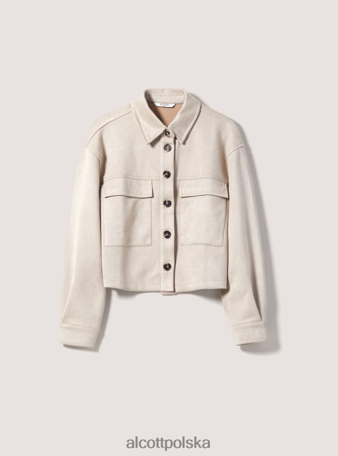 odzież Alcott zamszowa krótka kurtka koszulowa bg3 beżowy jasny kobiety 2TXFF6211
