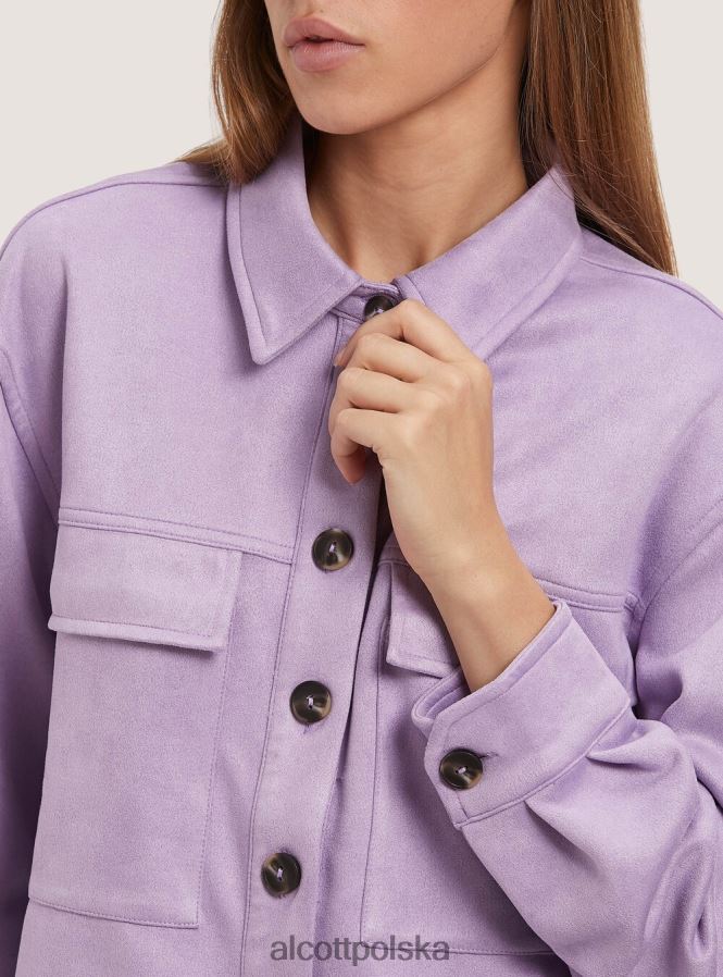 odzież Alcott zamszowa krótka kurtka koszulowa bg3 beżowy jasny kobiety 2TXFF6317