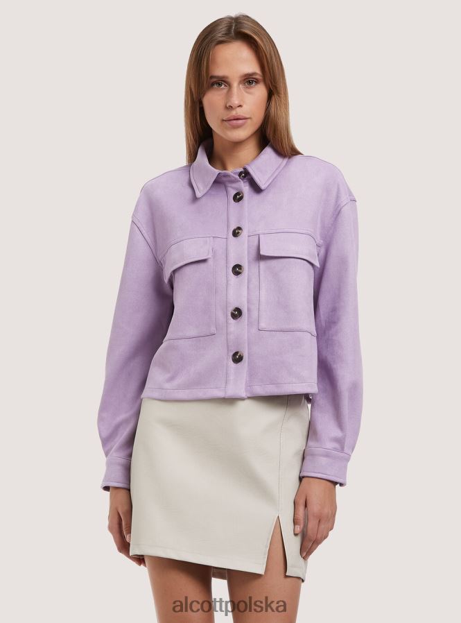 odzież Alcott zamszowa krótka kurtka koszulowa bg3 beżowy jasny kobiety 2TXFF6317