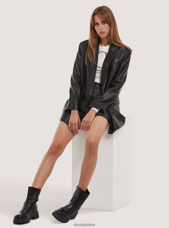 odzież Alcott oversize'owa dwurzędowa marynarka z efektem skóry bk1 czarny kobiety 2TXFF6312