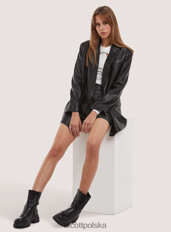odzież Alcott oversize'owa dwurzędowa marynarka z efektem skóry bk1 czarny kobiety 2TXFF6312
