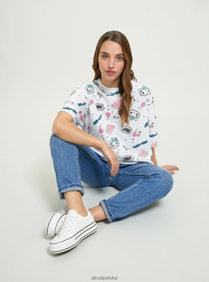 odzież Alcott Hello Kitty na całej koszulce w3 biały kobiety 2TXFF6470