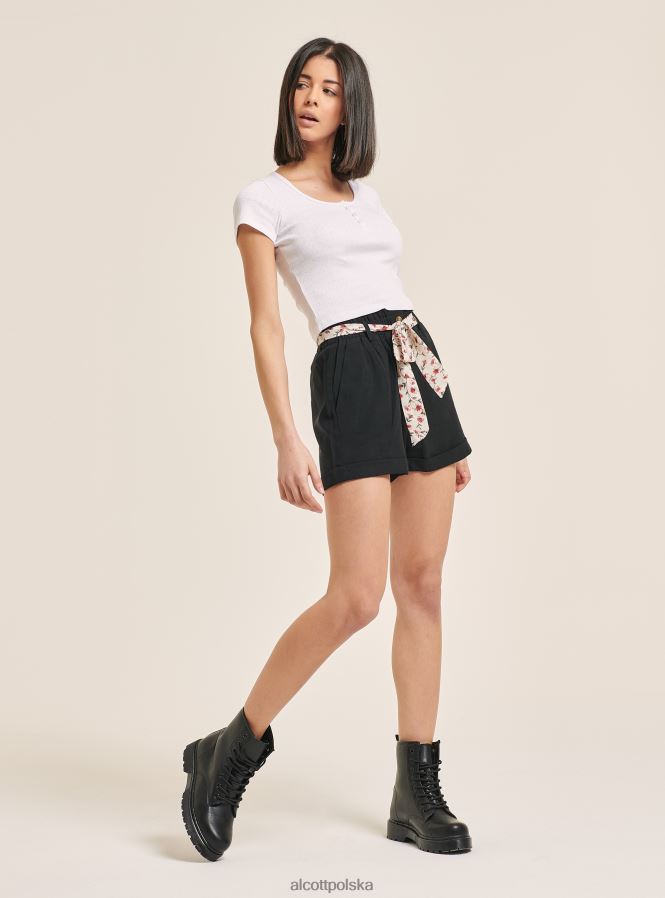 odzież Alcott Krótki, bawełniany top zapinany na guziki czarny kobiety 2TXFF6215