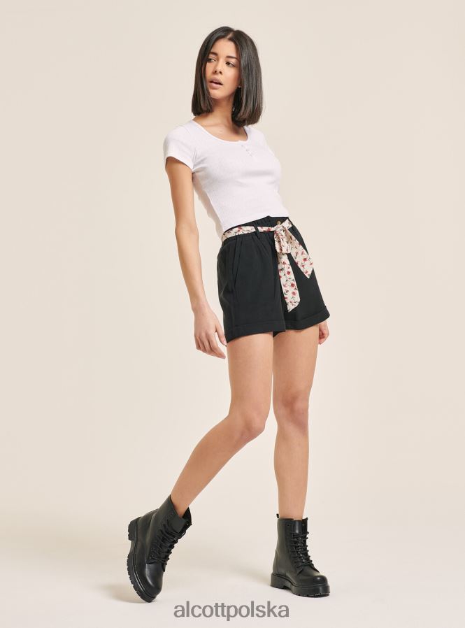 odzież Alcott Krótki, bawełniany top zapinany na guziki czarny kobiety 2TXFF6215