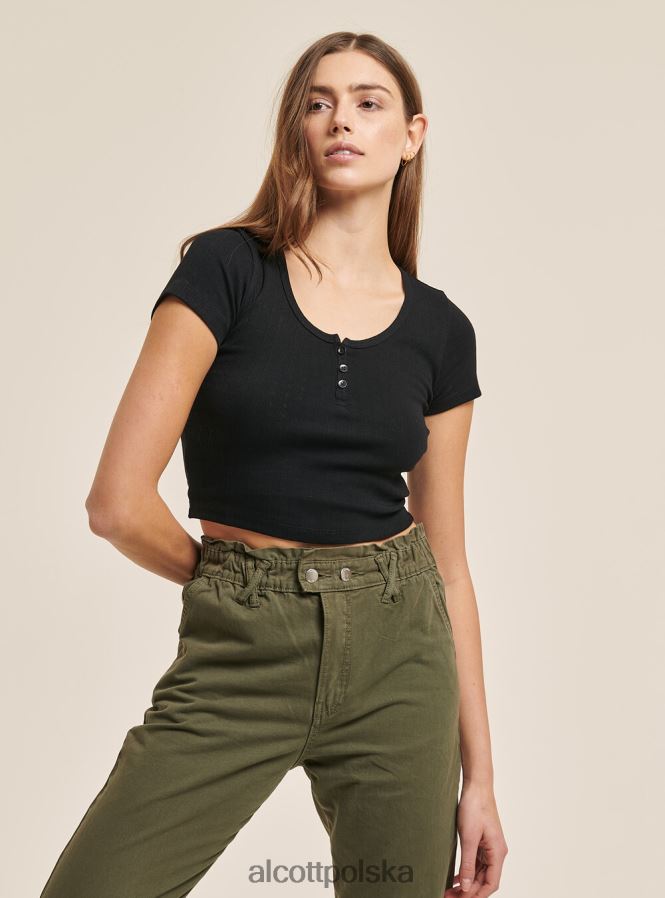 odzież Alcott Krótki, bawełniany top zapinany na guziki czarny kobiety 2TXFF6374