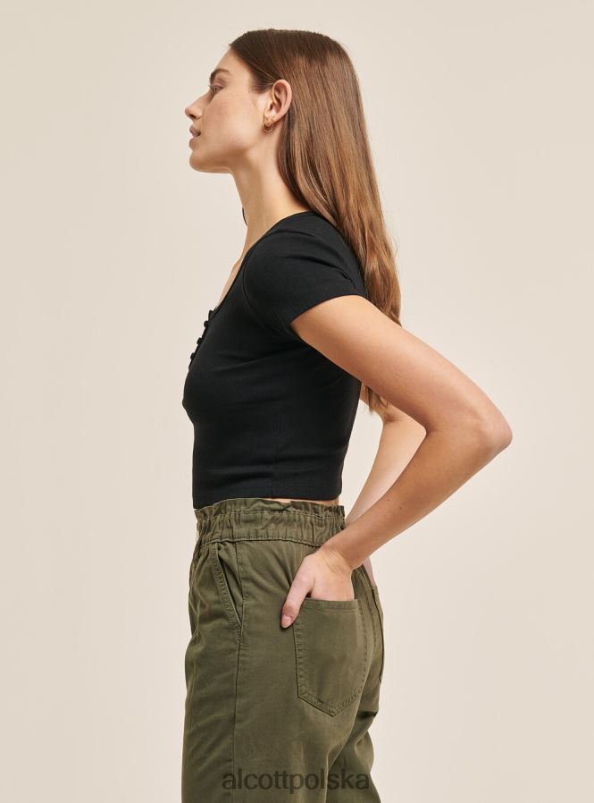 odzież Alcott Krótki, bawełniany top zapinany na guziki czarny kobiety 2TXFF6374