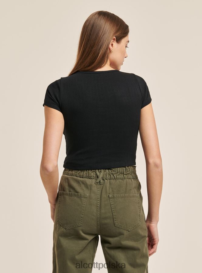 odzież Alcott Krótki, bawełniany top zapinany na guziki czarny kobiety 2TXFF6374