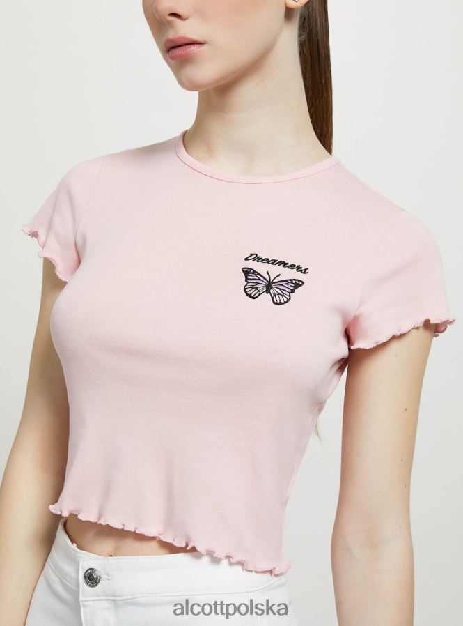 odzież Alcott bawełniana koszulka z haftem biały kobiety 2TXFF656