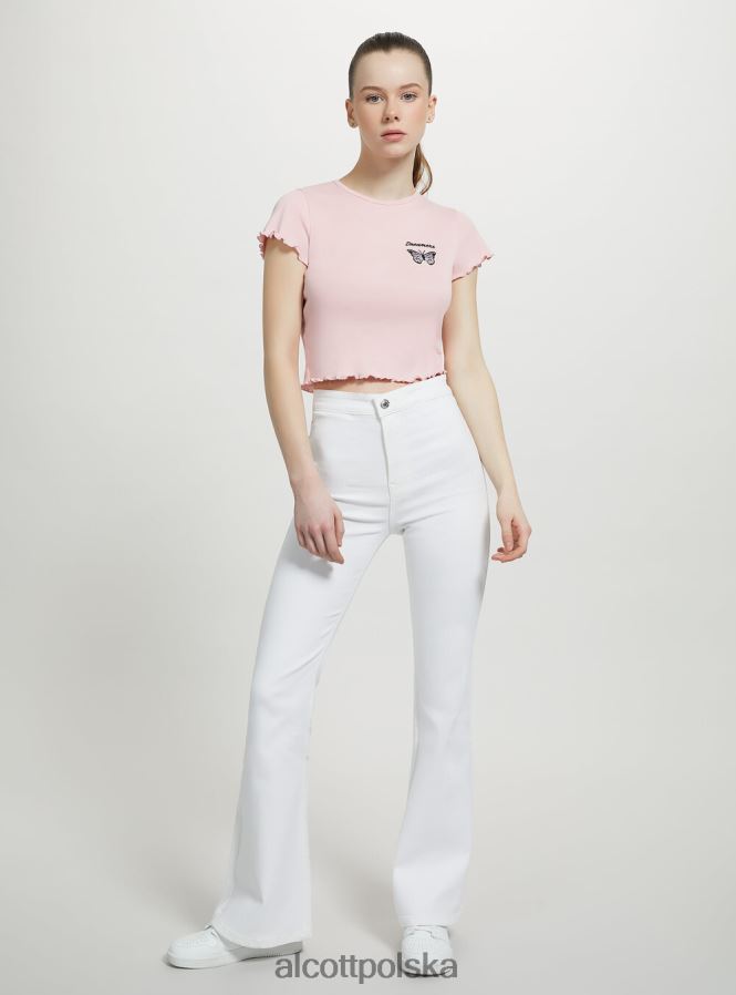 odzież Alcott bawełniana koszulka z haftem biały kobiety 2TXFF656