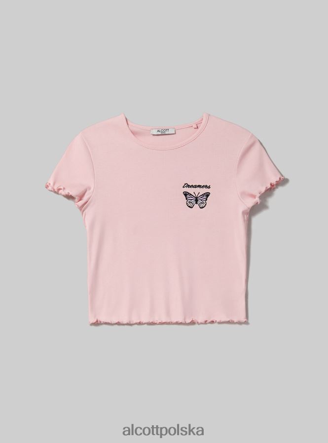 odzież Alcott bawełniana koszulka z haftem biały kobiety 2TXFF656