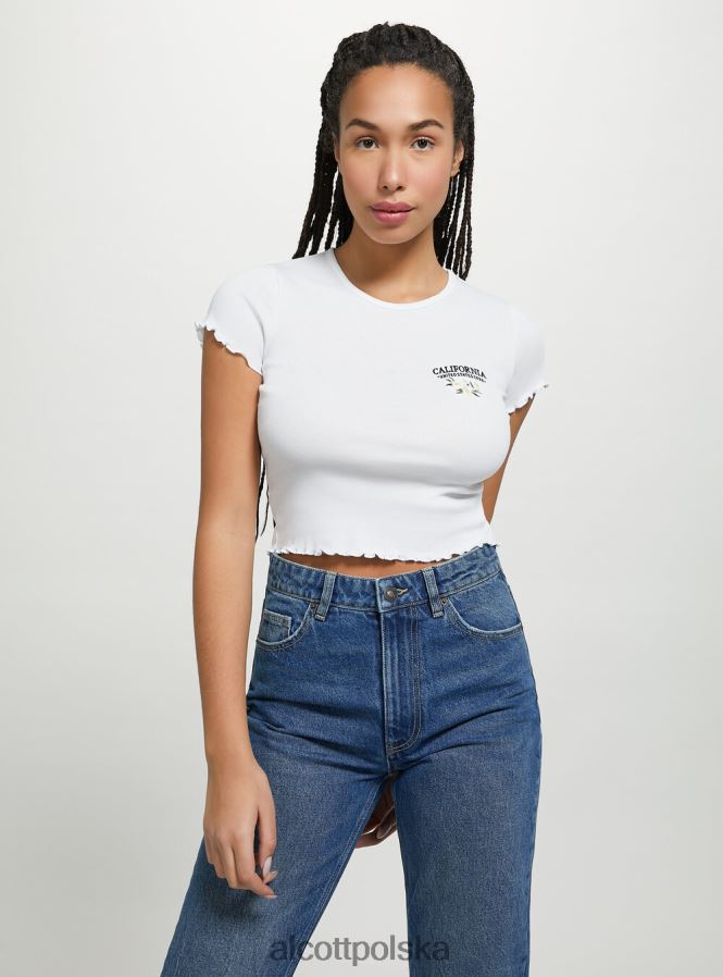 odzież Alcott bawełniana koszulka z haftem biały kobiety 2TXFF679