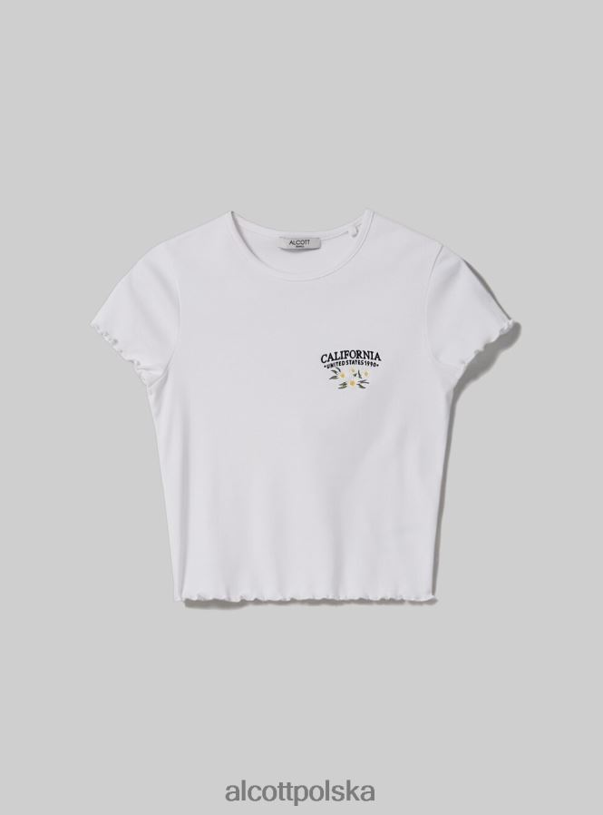 odzież Alcott bawełniana koszulka z haftem biały kobiety 2TXFF679