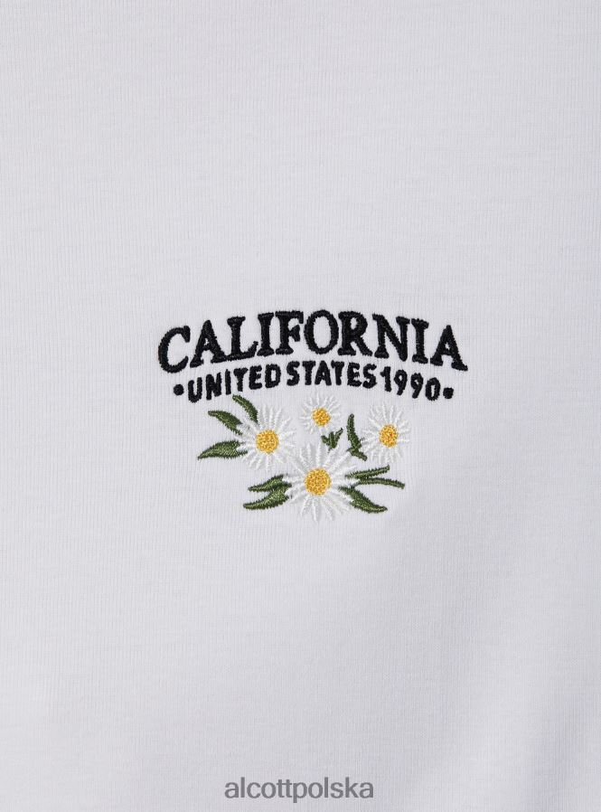 odzież Alcott bawełniana koszulka z haftem biały kobiety 2TXFF679