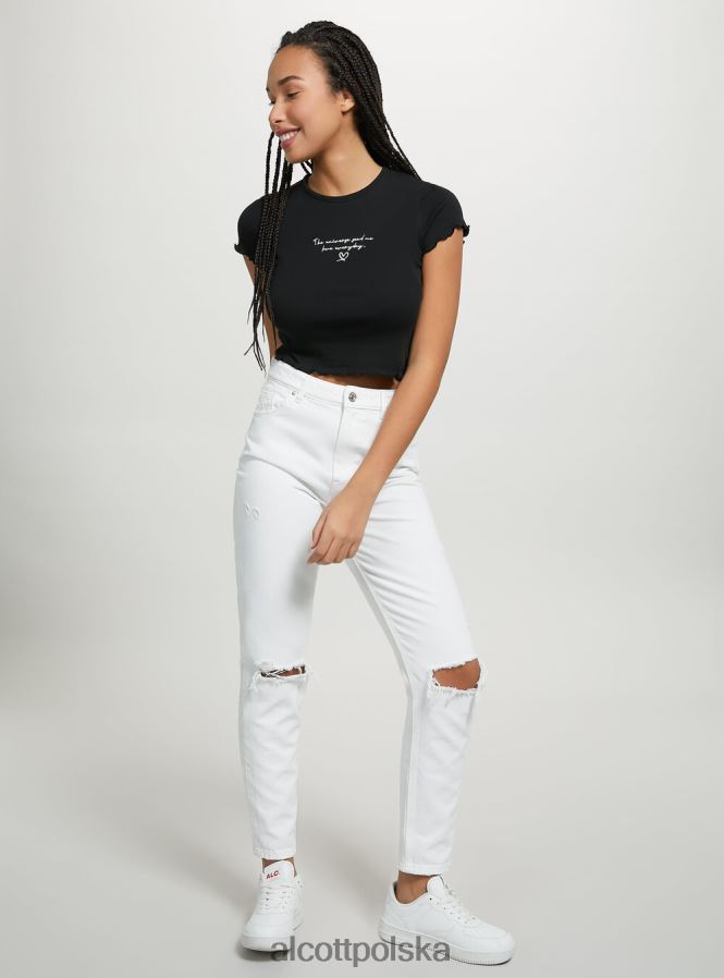 odzież Alcott bawełniana koszulka z haftem biały kobiety 2TXFF681