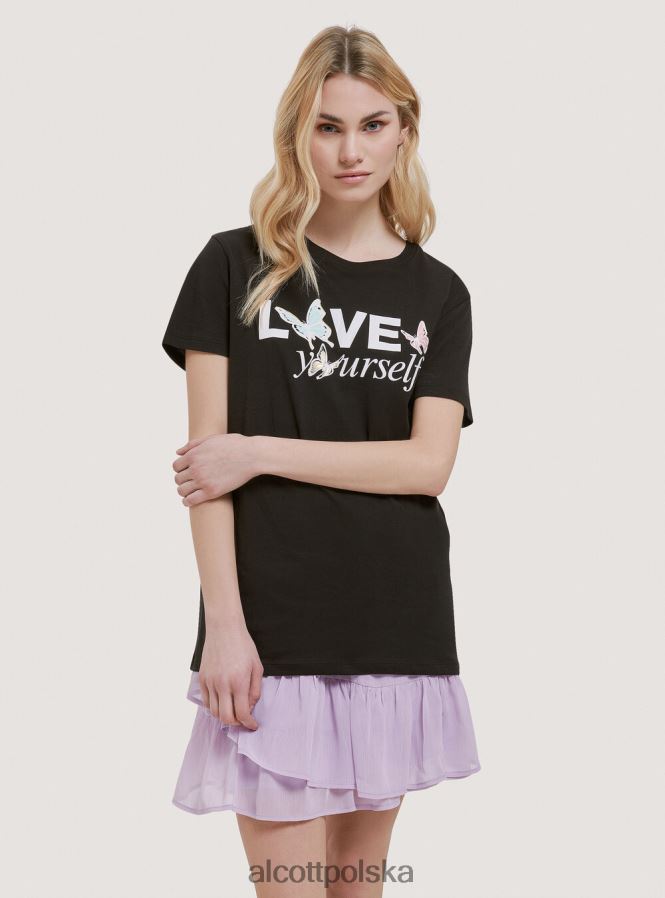 odzież Alcott bawełniana koszulka z nadrukiem czarny kobiety 2TXFF6196
