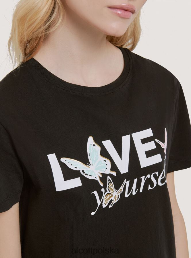 odzież Alcott bawełniana koszulka z nadrukiem czarny kobiety 2TXFF6196