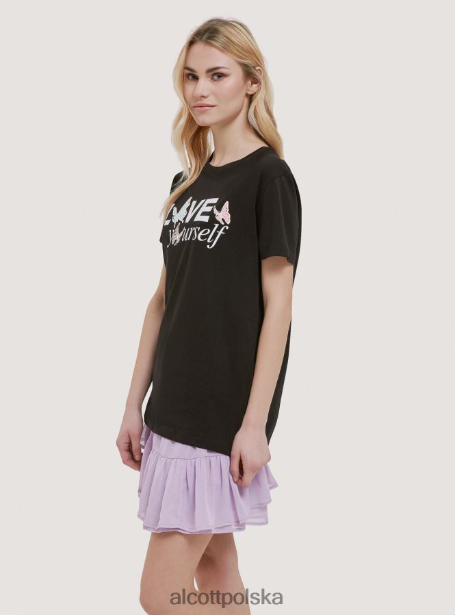 odzież Alcott bawełniana koszulka z nadrukiem czarny kobiety 2TXFF6196
