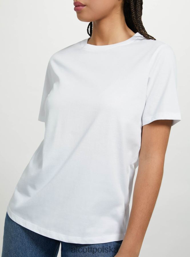 odzież Alcott bawełniana koszulka z okrągłym dekoltem w3 biały kobiety 2TXFF6108