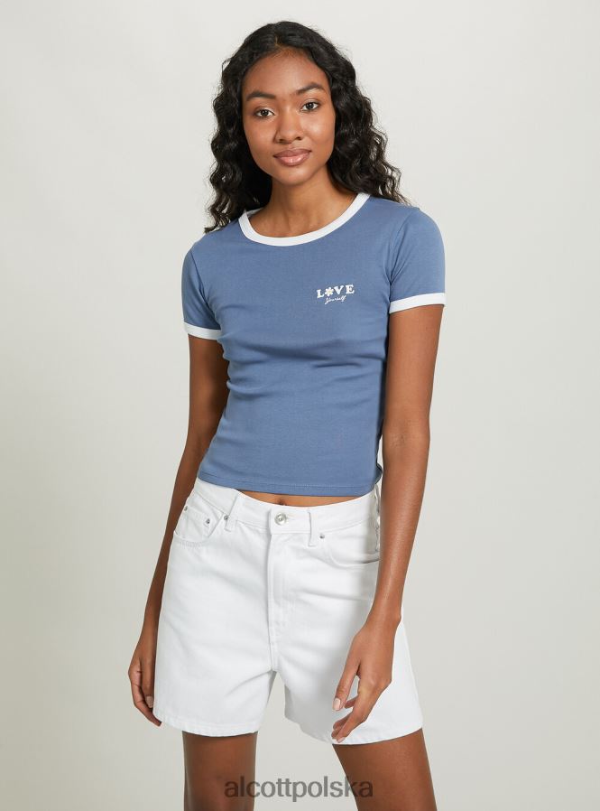 odzież Alcott koszulka z nadrukiem i kontrastową lamówką c4546 liliowy kobiety 2TXFF6458
