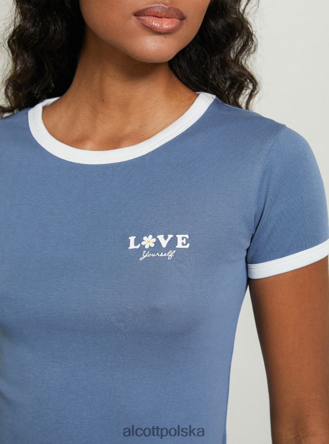 odzież Alcott koszulka z nadrukiem i kontrastową lamówką c4546 liliowy kobiety 2TXFF6458