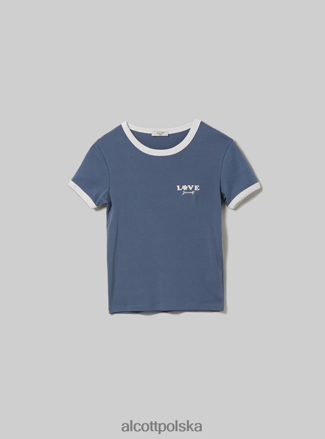 odzież Alcott koszulka z nadrukiem i kontrastową lamówką c4546 liliowy kobiety 2TXFF6458