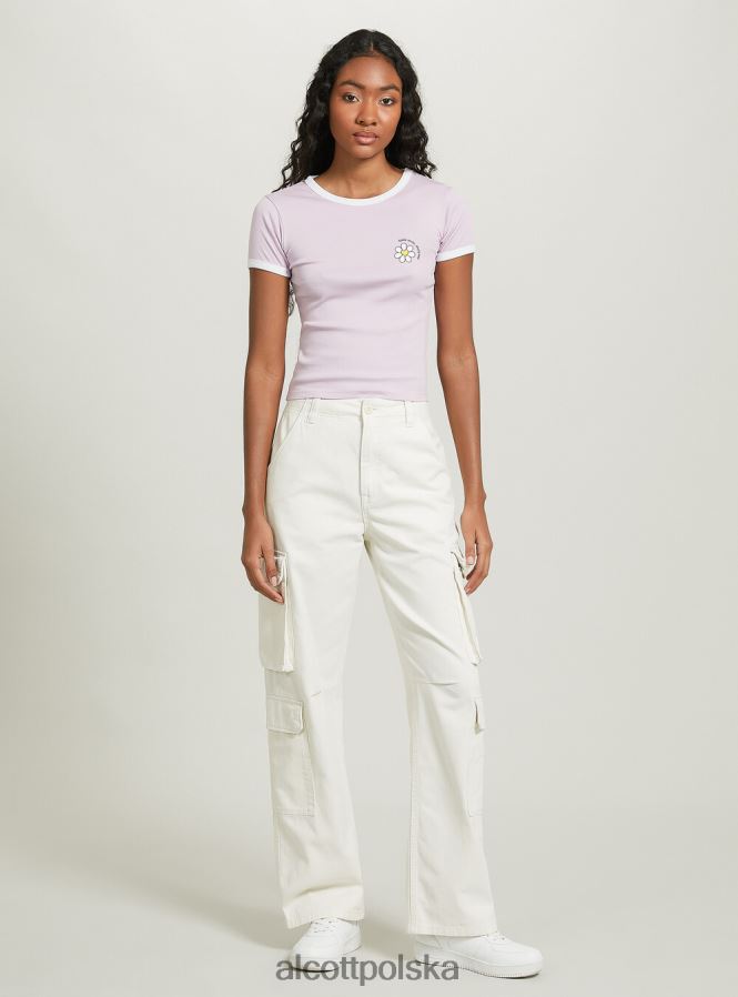 odzież Alcott koszulka z nadrukiem i kontrastową lamówką c4546 liliowy kobiety 2TXFF69