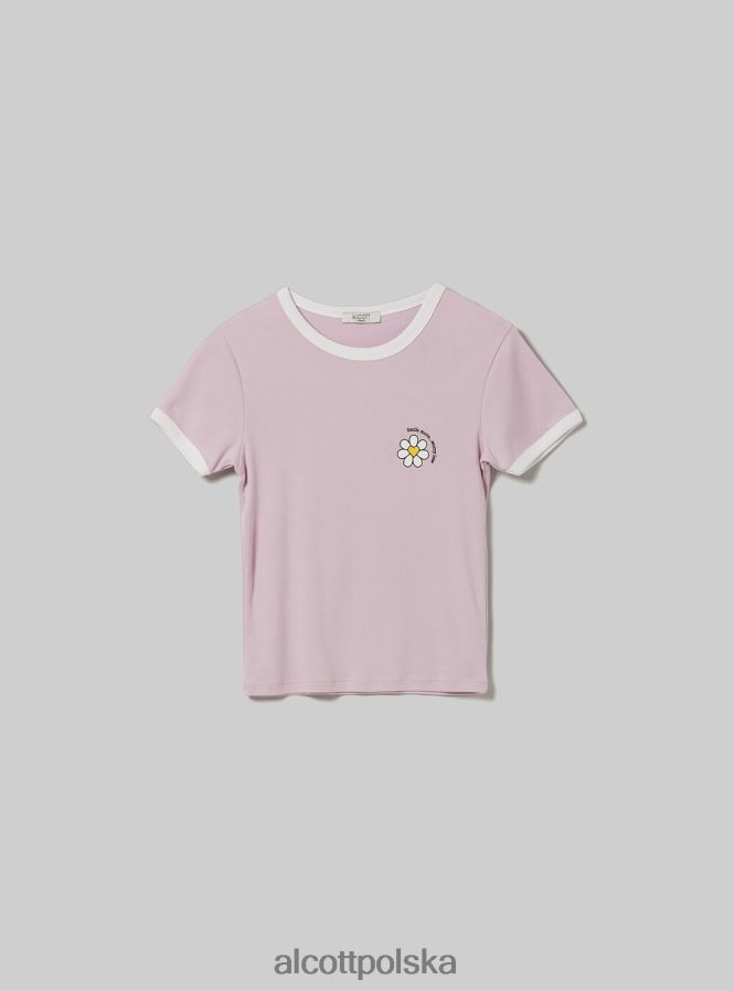 odzież Alcott koszulka z nadrukiem i kontrastową lamówką c4546 liliowy kobiety 2TXFF69