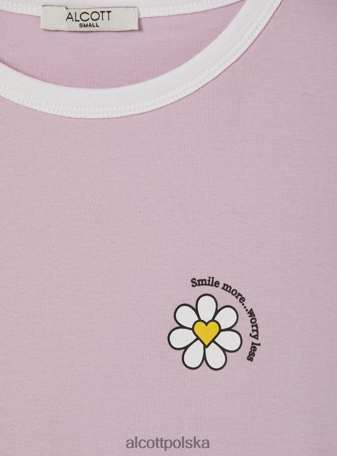 odzież Alcott koszulka z nadrukiem i kontrastową lamówką c4546 liliowy kobiety 2TXFF69