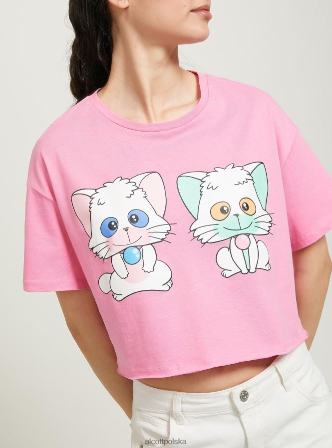 odzież Alcott kremowa, krótka koszulka pk2 różowy średni kobiety 2TXFF6378