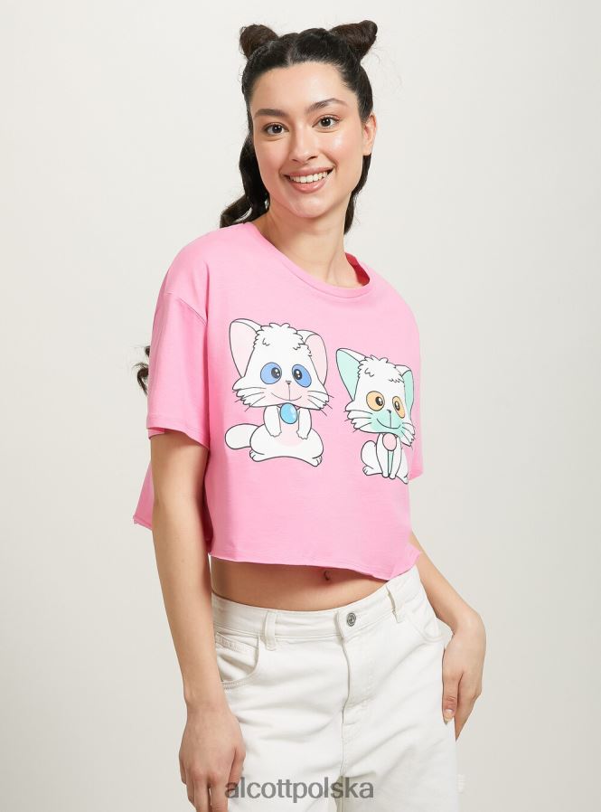 odzież Alcott kremowa, krótka koszulka pk2 różowy średni kobiety 2TXFF6378