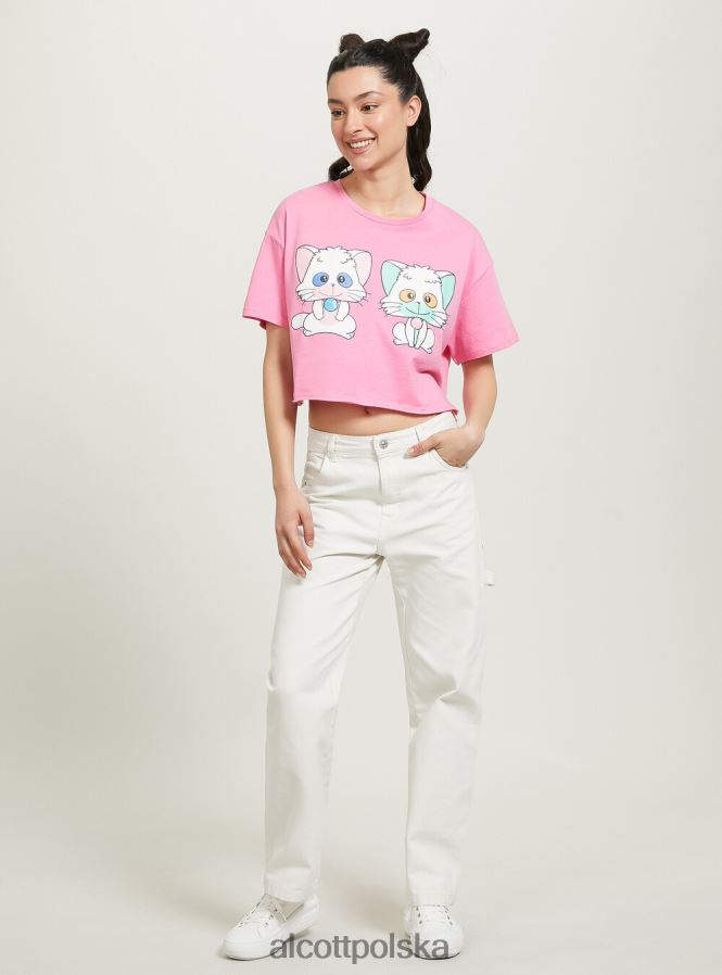 odzież Alcott kremowa, krótka koszulka pk2 różowy średni kobiety 2TXFF6378