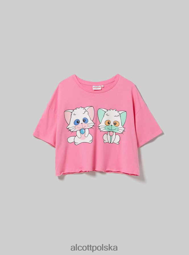 odzież Alcott kremowa, krótka koszulka pk2 różowy średni kobiety 2TXFF6378