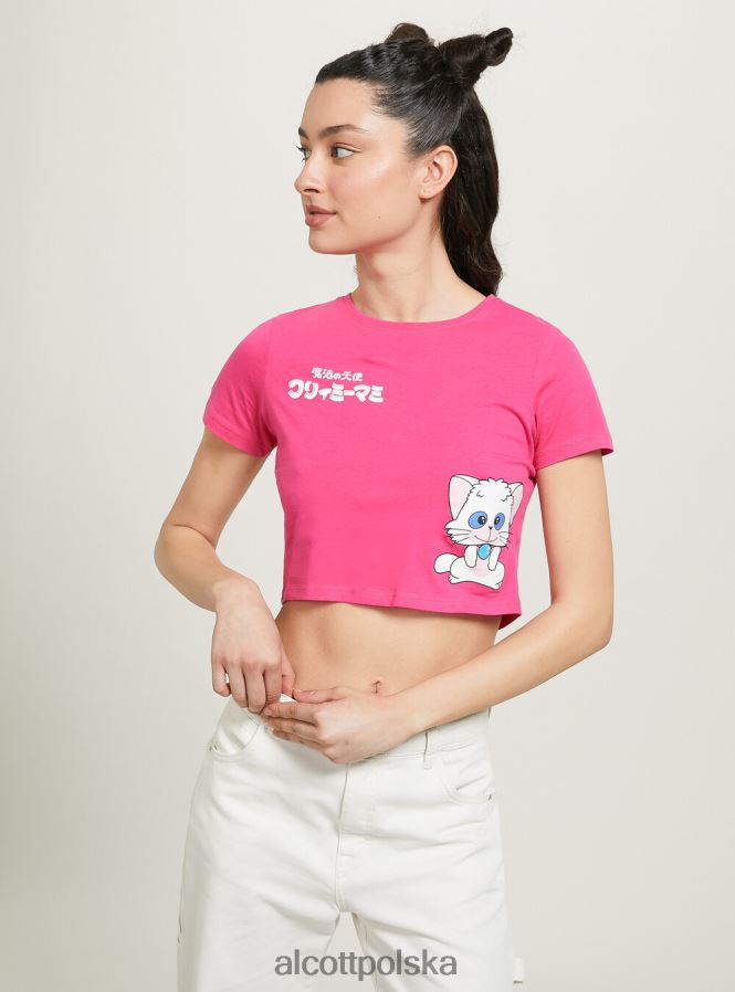 odzież Alcott kremowa, krótka koszulka średni fuxia fx2 kobiety 2TXFF6341