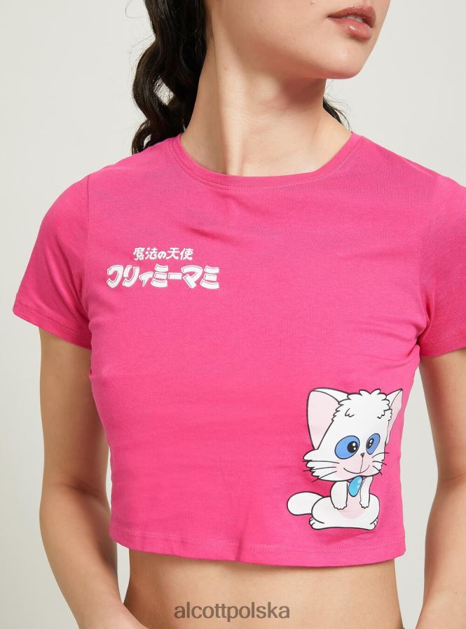 odzież Alcott kremowa, krótka koszulka średni fuxia fx2 kobiety 2TXFF6341