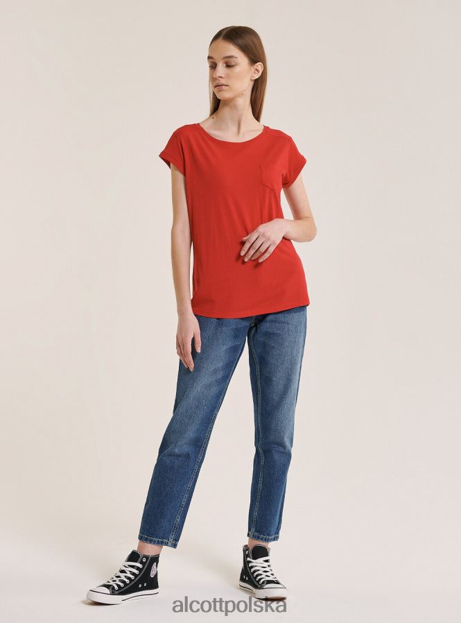 odzież Alcott podstawowa bawełniana koszulka z kieszenią na piersi biały kobiety 2TXFF6134