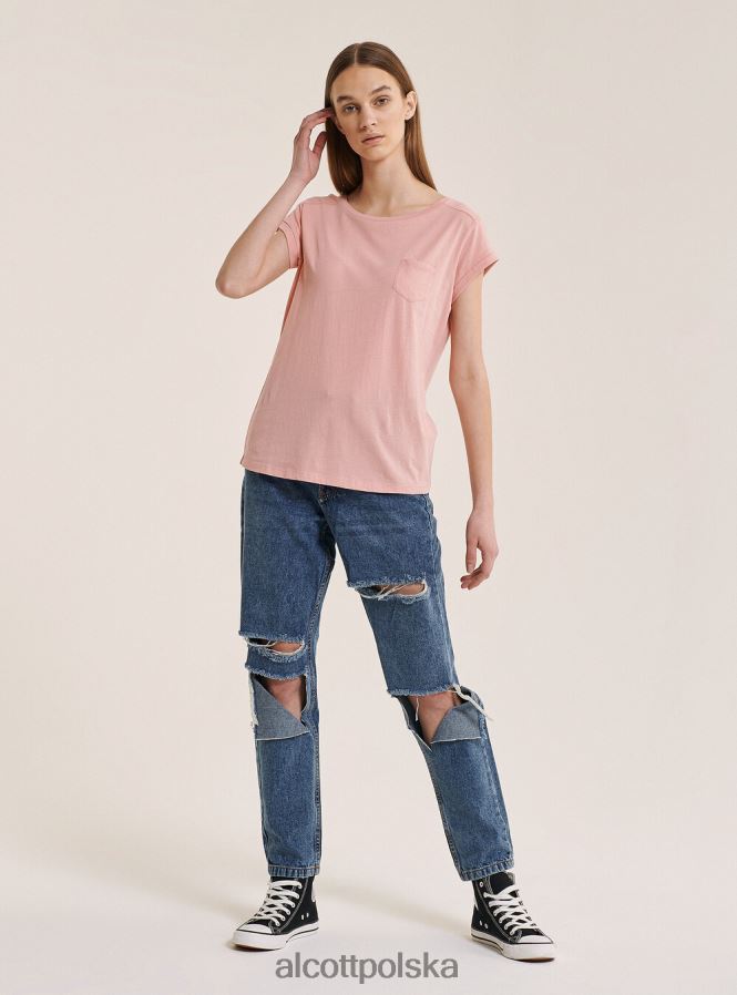 odzież Alcott podstawowa bawełniana koszulka z kieszenią na piersi biały kobiety 2TXFF6169