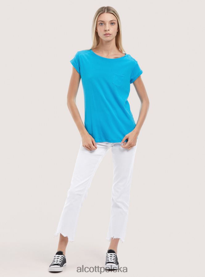 odzież Alcott podstawowa bawełniana koszulka z kieszenią na piersi biały kobiety 2TXFF6343