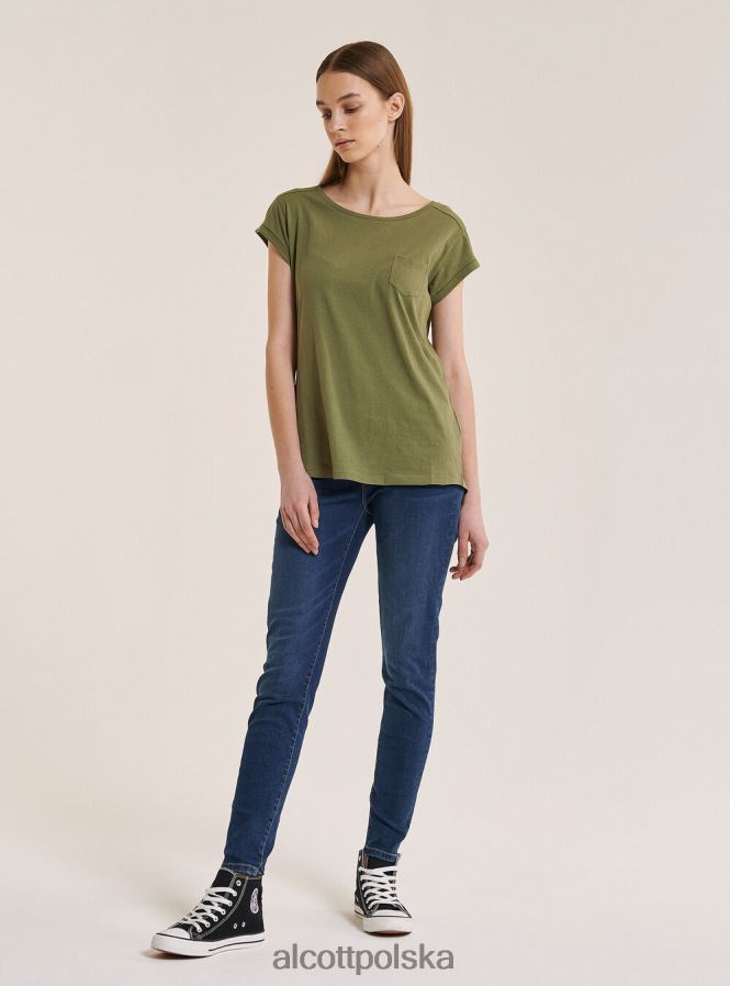 odzież Alcott podstawowa bawełniana koszulka z kieszenią na piersi biały kobiety 2TXFF6375