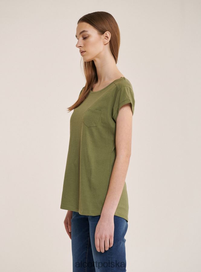 odzież Alcott podstawowa bawełniana koszulka z kieszenią na piersi biały kobiety 2TXFF6375