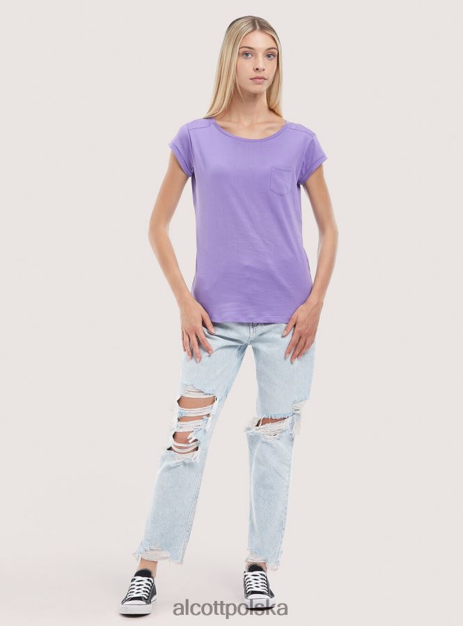 odzież Alcott podstawowa bawełniana koszulka z kieszenią na piersi biały kobiety 2TXFF6442