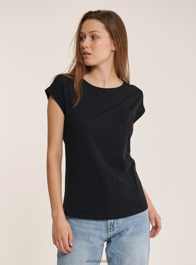 odzież Alcott podstawowa bawełniana koszulka z kieszenią na piersi biały kobiety 2TXFF6489