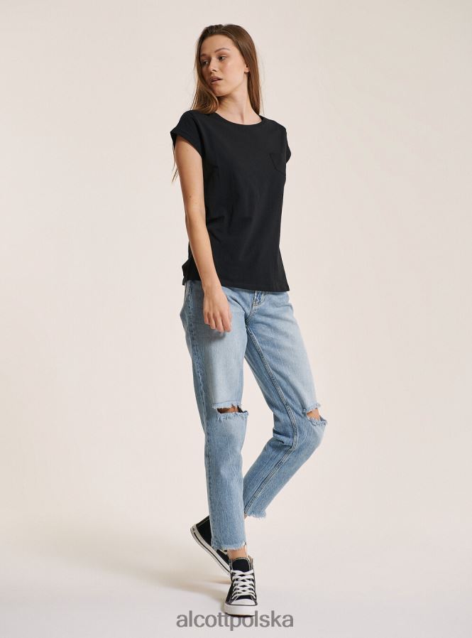 odzież Alcott podstawowa bawełniana koszulka z kieszenią na piersi biały kobiety 2TXFF6489