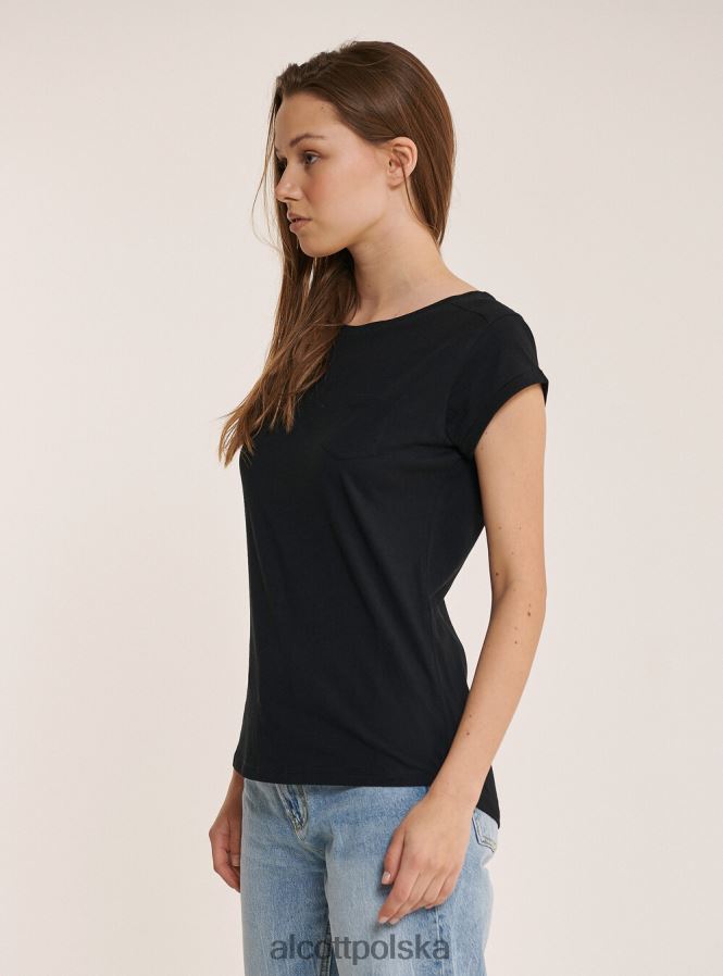 odzież Alcott podstawowa bawełniana koszulka z kieszenią na piersi biały kobiety 2TXFF6489