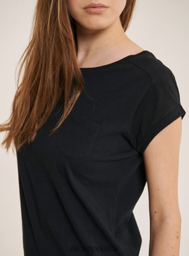 odzież Alcott podstawowa bawełniana koszulka z kieszenią na piersi biały kobiety 2TXFF6489