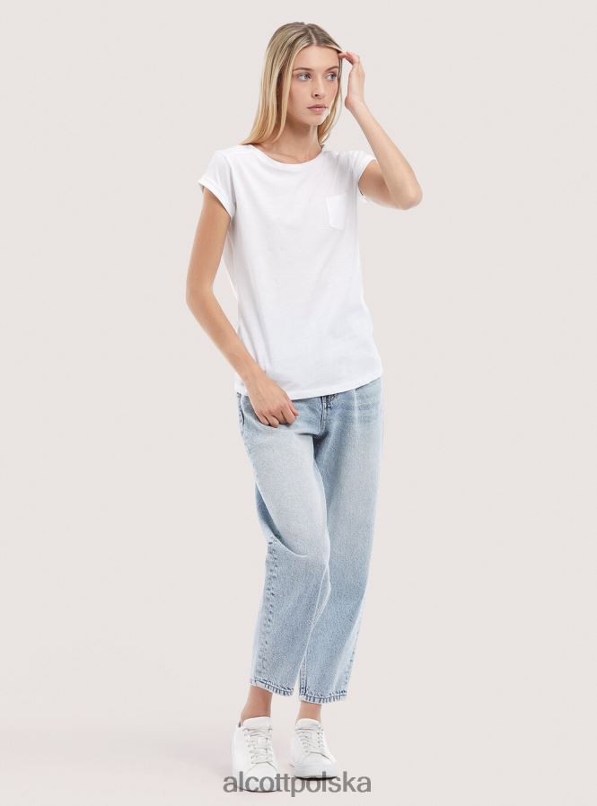 odzież Alcott podstawowa bawełniana koszulka z kieszenią na piersi biały kobiety 2TXFF698