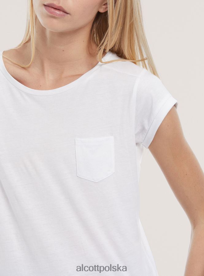 odzież Alcott podstawowa bawełniana koszulka z kieszenią na piersi biały kobiety 2TXFF698