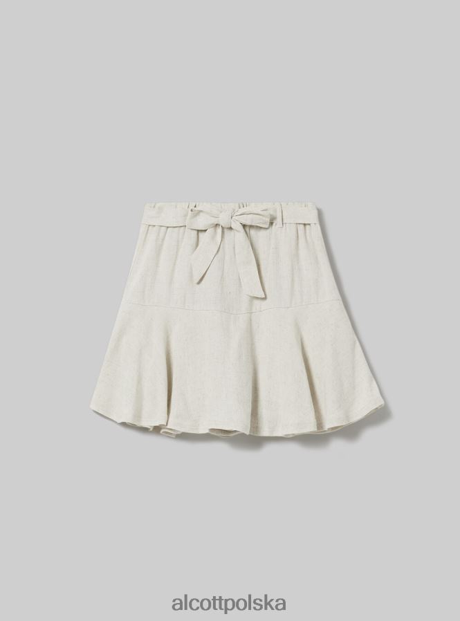 odzież Alcott Spódnica z domieszką lnu z paskiem bg3 beżowy jasny kobiety 2TXFF6276