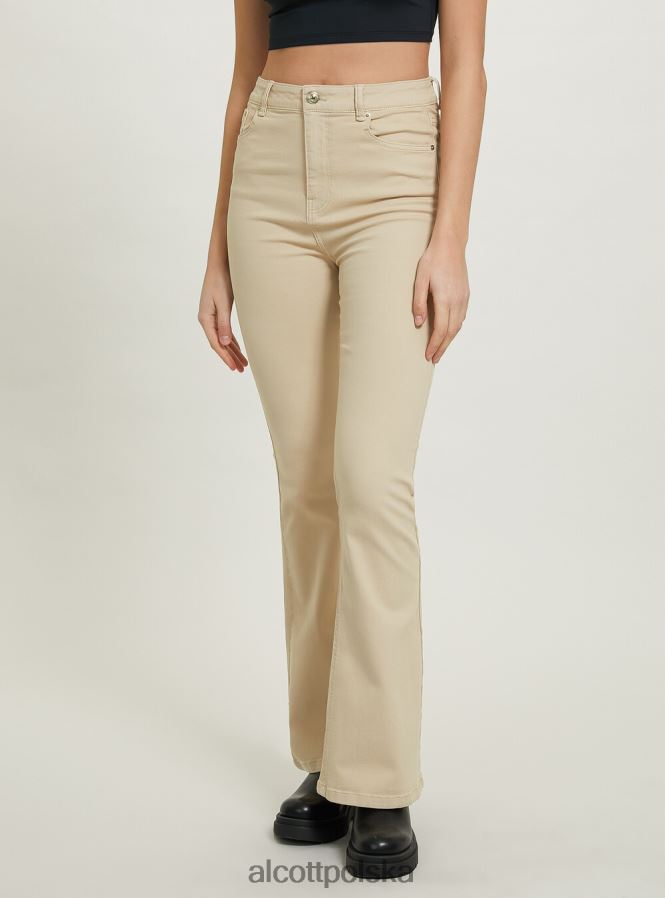 odzież Alcott Rozkloszowane spodnie z elastycznego diagonalu wh1 ecru kobiety 2TXFF6177