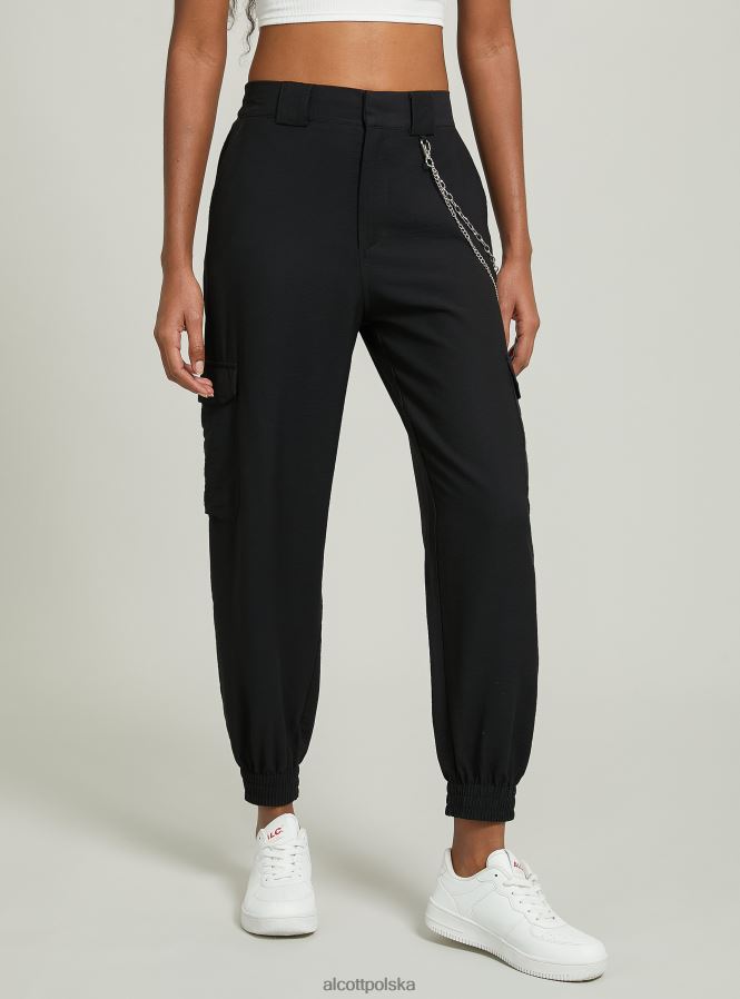 odzież Alcott Spodnie z łańcuszkami z mieszanki lnu bk1 czarny kobiety 2TXFF6359